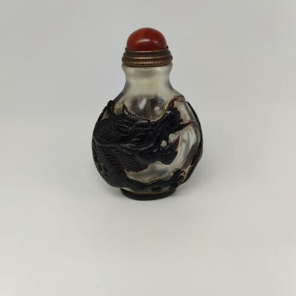 Chinese Old Beijing Glaze Carved Dragon Snuff Bottle Collectibles Curio Art