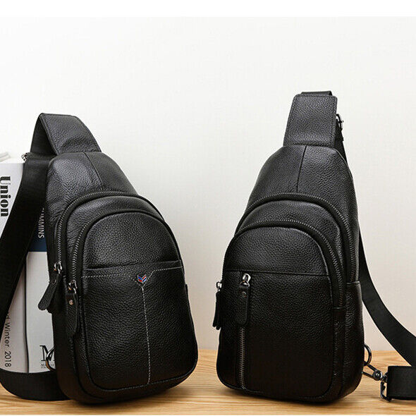 Sling Backpack Men's Genuine Leather Crossbody Chest Bag Shoulder Bag Breathable