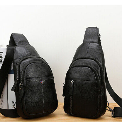 Sling Backpack Men's Genuine Leather Crossbody Chest Bag Shoulder Bag Breathable