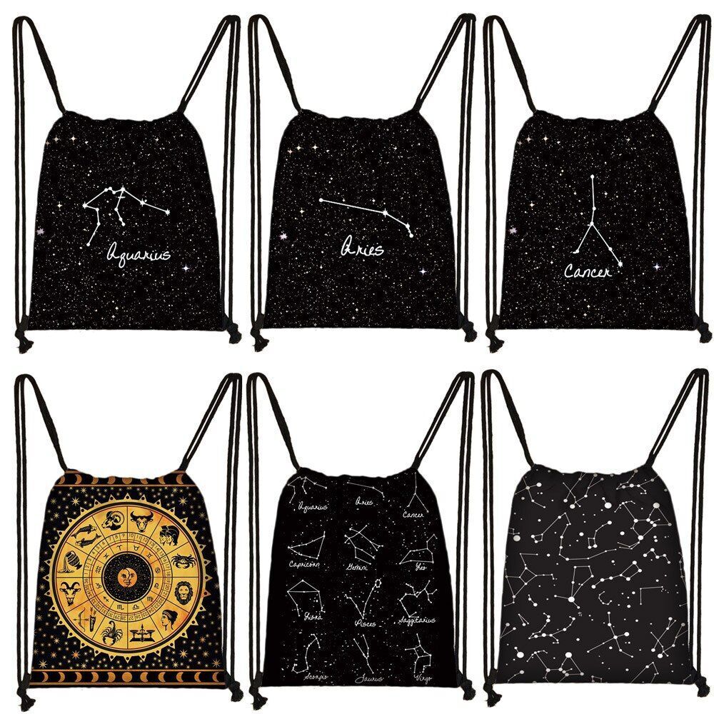 Zodiac Sign Purse Backpack Galaxy Drawstring Bag Rucksack Storage Bag Travelling