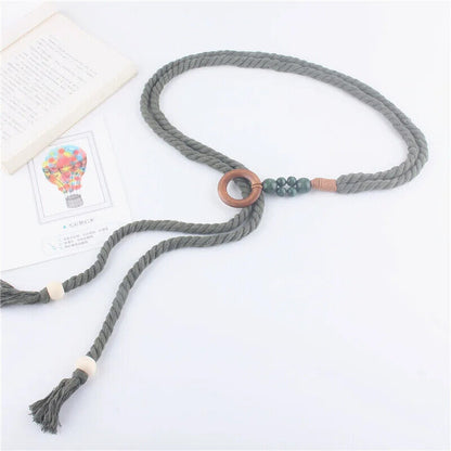Women Belt Woven Hemp Rope Waistband Round Buckle Jean High Dress Corset 140x3cm