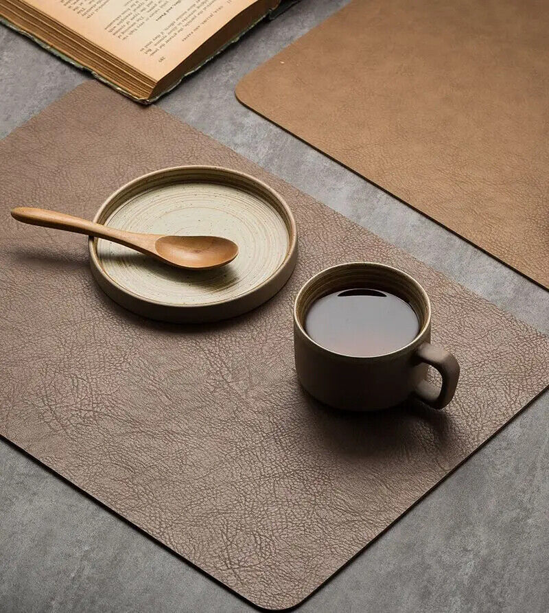 Placemat Leather Brown Light Luxury Solid Coffee Table Mats Waterproof 44.5x30cm