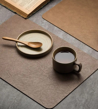 Placemat Leather Brown Light Luxury Solid Coffee Table Mats Waterproof 44.5x30cm