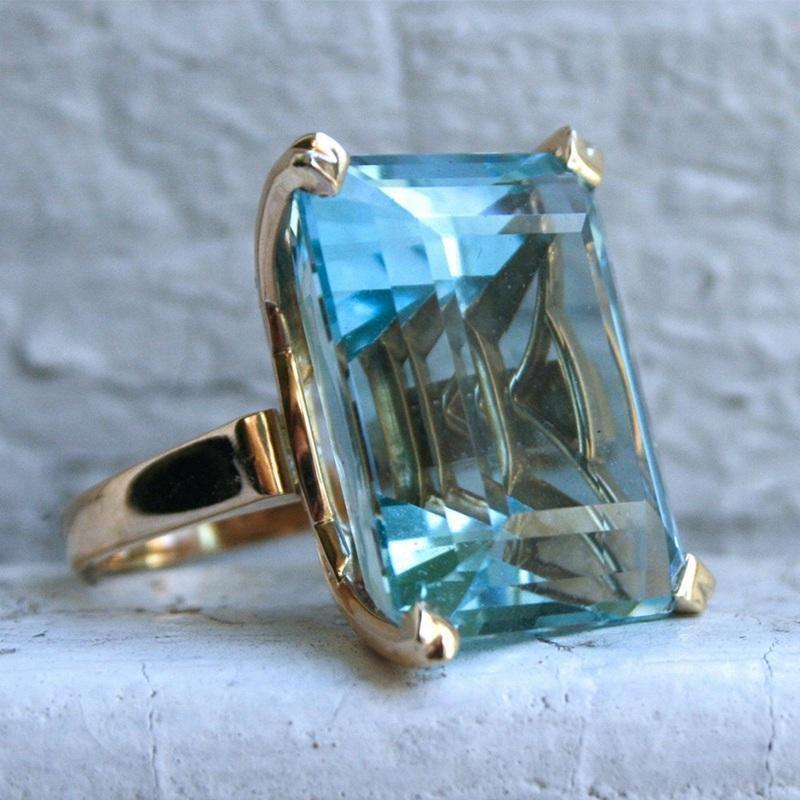 Ring Silver 925 Sterling Aquamarine Size Natural Jewelry Gemstone Big Women's