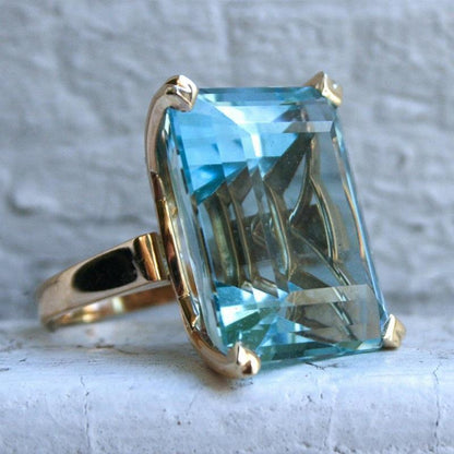 Ring Silver 925 Sterling Aquamarine Size Natural Jewelry Gemstone Big Women's