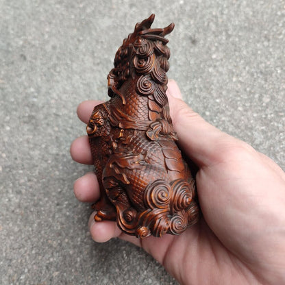 A Pair Of Chinese Dragon Statue Loong Seraphim Kylin Unicorn Lung Sculpture Wood