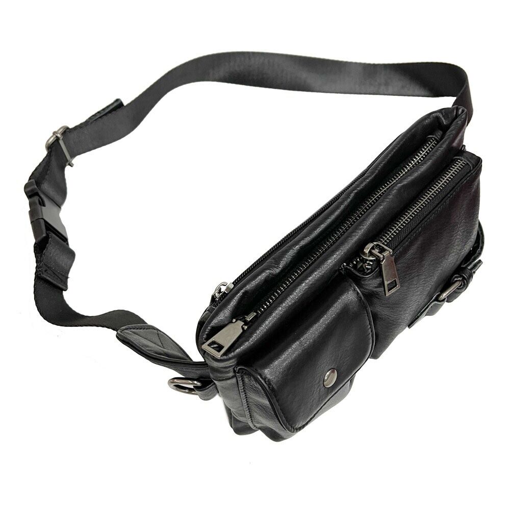Black Men Real Cow Leather Waist Fanny Pack Sport Bags Sling Crossbody Bags