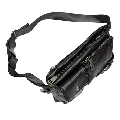 Black Men Real Cow Leather Waist Fanny Pack Sport Bags Sling Crossbody Bags
