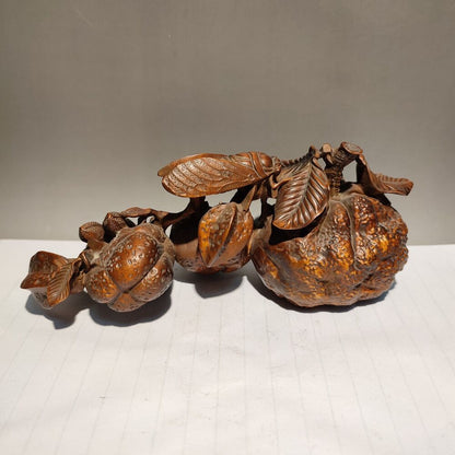 chinese wooden carving Cicada sculptures carved home decor peanut statue ancient