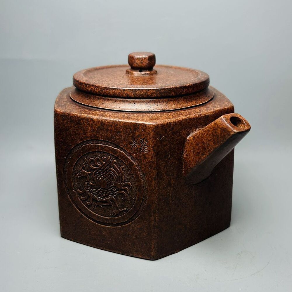 Vintage Chinese Yixing Purple Clay Teapot Zisha Ceramic Carving Animal Teaware