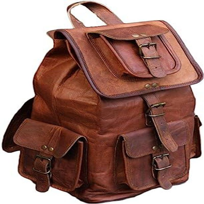 HLC 20" Genuine Leather Retro Rucksack Backpack College Bag,Picnic 20", Brown