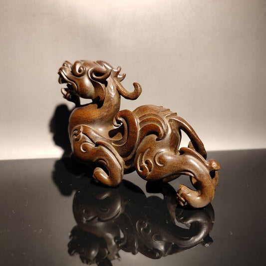 chinese wooden dragon statue wood carving antique desk decor boxwood sculpture
