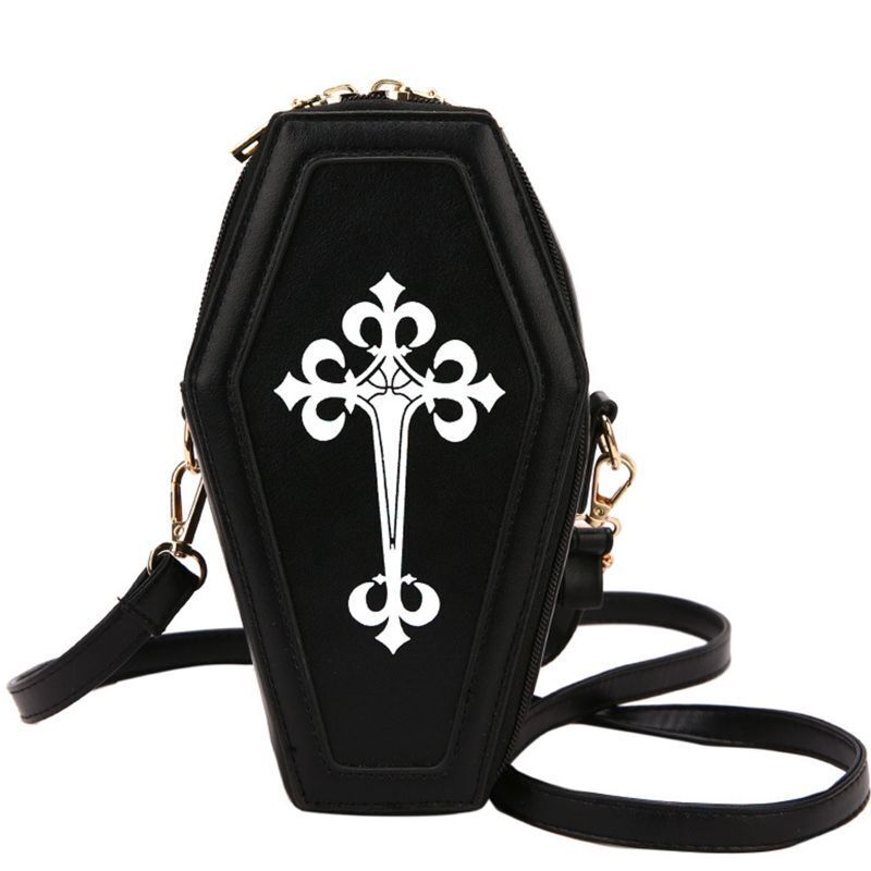 Retro Gothic Shoulder Bag Halloween Handbag Crossbody Bag Coffin Shape Purse 1PC