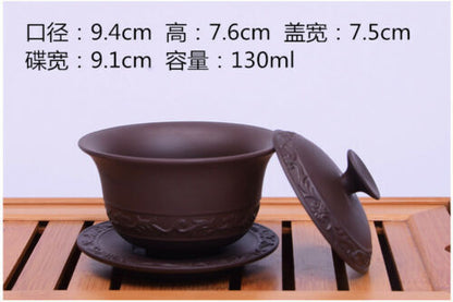 real yixing gaiwan kungfu tea set purple grit tureen zisha cup bowl lid 130ml