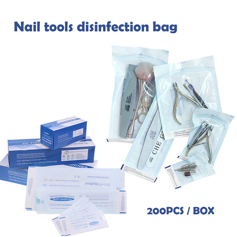 200Pcs Disposable Sterilization Disinfection Bag Set Nail Tool Sterilizer PP Bag