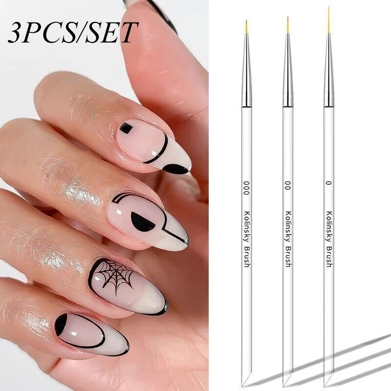 3Pcs Nail Art Brush Line Grid Stripes Drawing Pen Liner Manicure Tools 3 Sizes