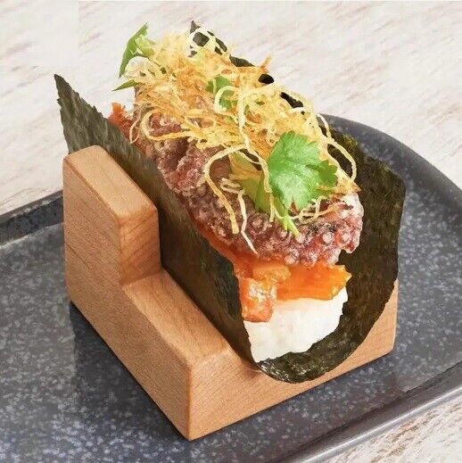 Japanese Sushi Rack Wooden Taco Snack Tray Food Holder Plate Cuisine Stand Decor