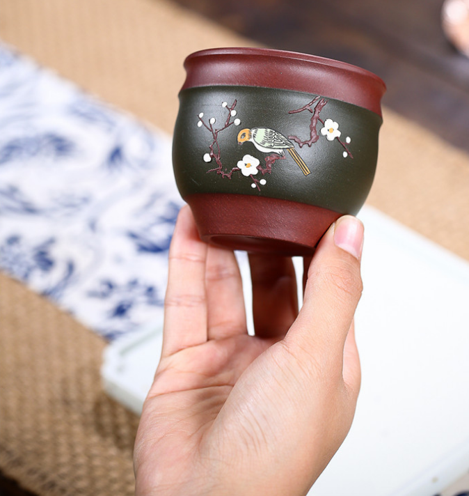 China Yixing purple clay pot tea cup pure manual Decal plum blossom cup househol