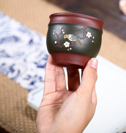 China Yixing purple clay pot tea cup pure manual Decal plum blossom cup househol