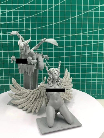Devil And Angel Sexy No Clothes 1/24 75mm Resin Figure Model Kit Unpainted New
