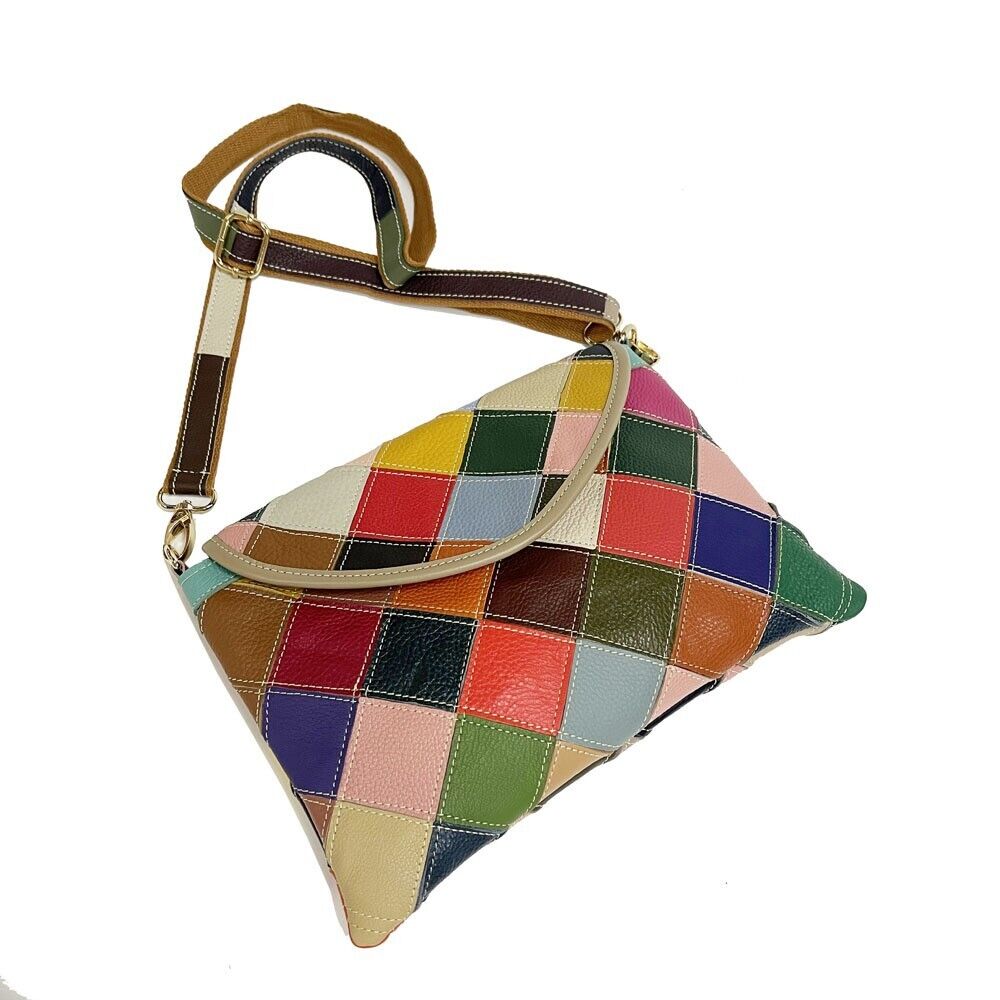 Real Leather Colorful (random) Patchwork Handbag Women's Tote Sling Shoulder Bag