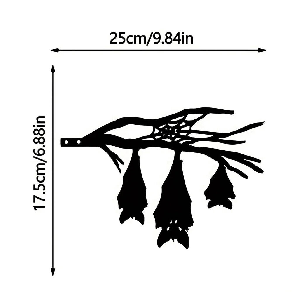 Iron Silhouette Hanging Three Bat-shaped Tree Garden Stump Hollow Out Sculpture