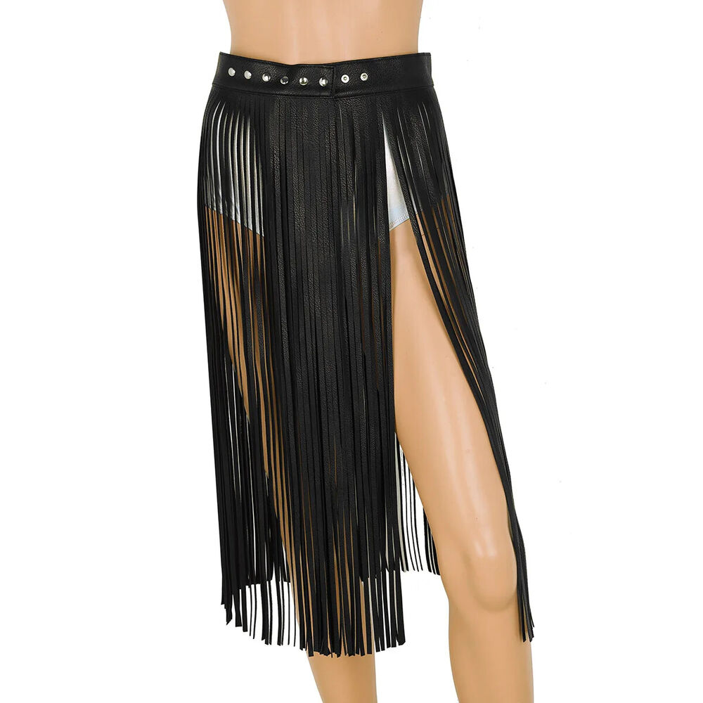 Women Tassel Skirt Faux Leather Fashion Girl Hippy Boho Fringe Harness Rave Belt