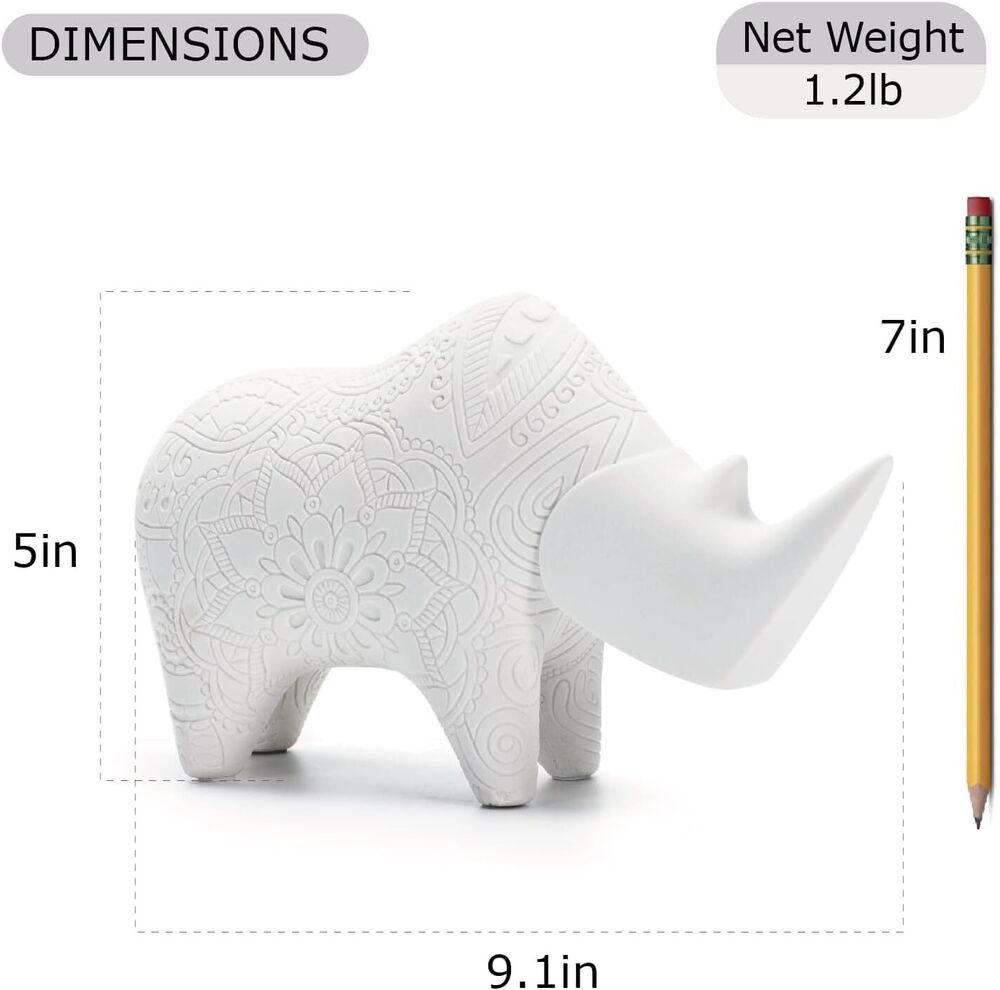 Hand-Carved Rhino Statue for Home Shelf Decor Resin Sculpture Animal Figurine