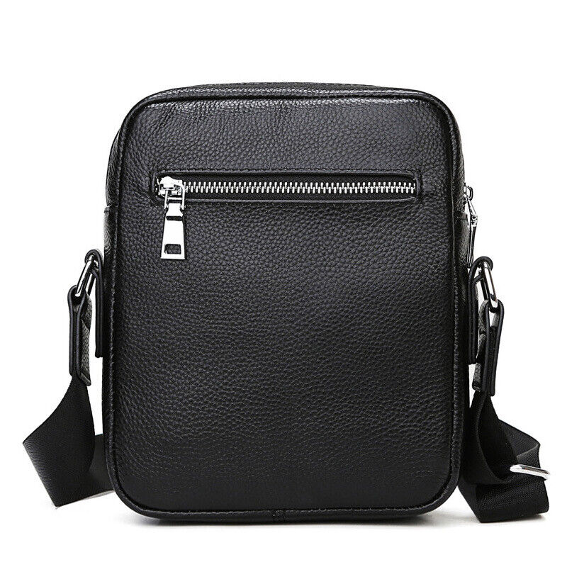 100% Genuine Leather Men's 8" Business Bags Black Sling Shoulder Messenger Bag