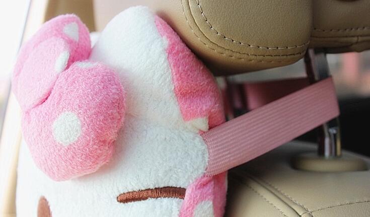 2Pcs Cute Hello Kitty Pink Car Seat Head Rest Cushion Pillows Neck Rest Pillow