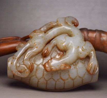 Old Peking Chinese Hetian Jade Hand Carving Dragon Statue Unique Wonderful Art