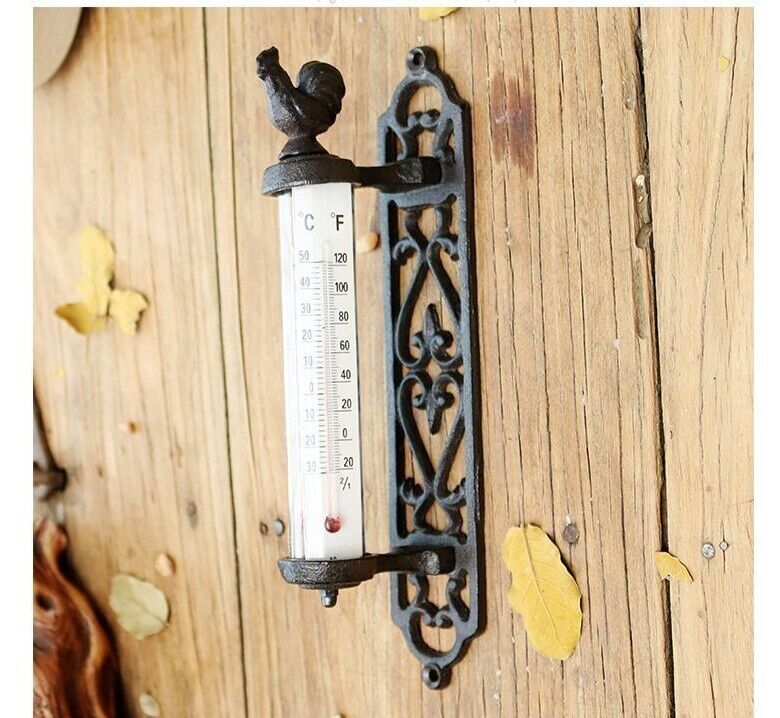 Wall-Mounted Thermometer Rustic European Home Garden Decors 5x8.3x27cm Cast Iron