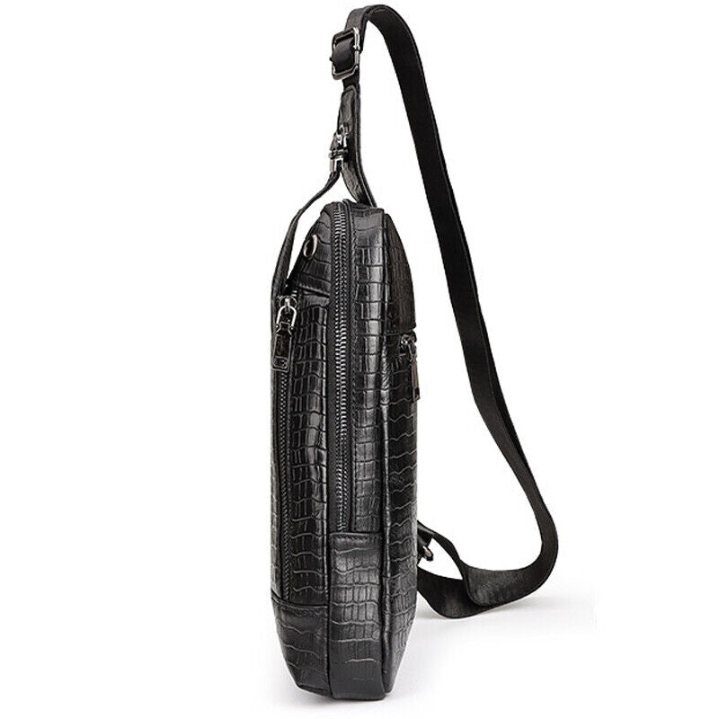 Top Cow Leather Sling Backpack,Crocodile Pattern Chest Crossbody Bag Daypack