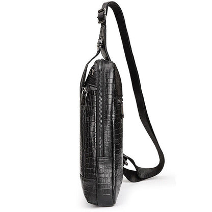 Top Cow Leather Sling Backpack,Crocodile Pattern Chest Crossbody Bag Daypack