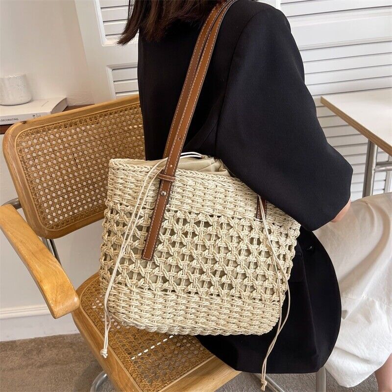 Tote Straw Summer Bag Beach Handbag Woven Women Rattan Shoulder Purse Wicker