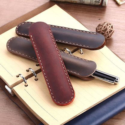 Handmade Cowhide Leather Bsuiness Single Pen Bag Vintage Pencil Case