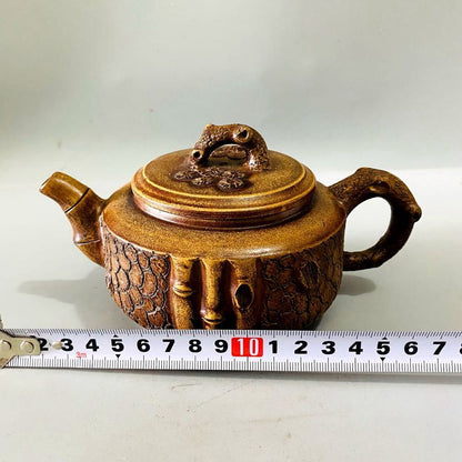 Vintage Chinese Yixing Purple Clay Teapot Zisha Ceremony Pine Bamboo Teaware Art