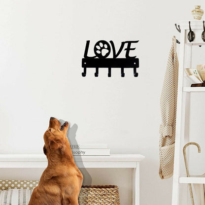 Love with Dog Paw Wall Mounted Hook Up Key Rack Hanger Metal Artwork Shape