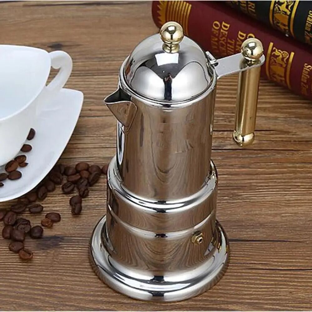 Coffee Pot Espresso Maker Stovetop Moka Stainless Steel Latte Percolator 21x10cm