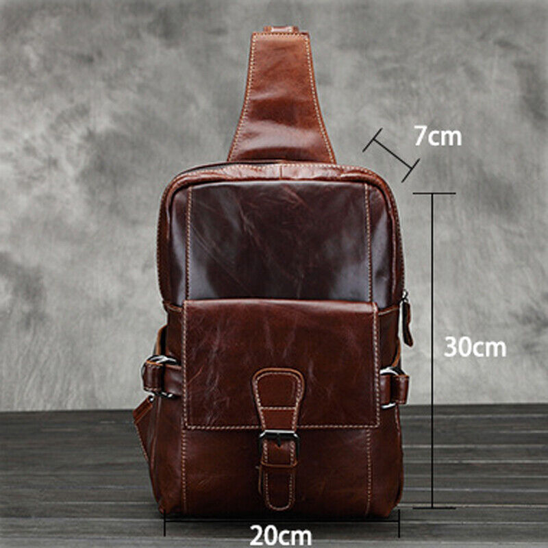 Sling Backpack Oil Wax Leather Chest Bags Cowhide Vintage Crossbody Shoulder Bag