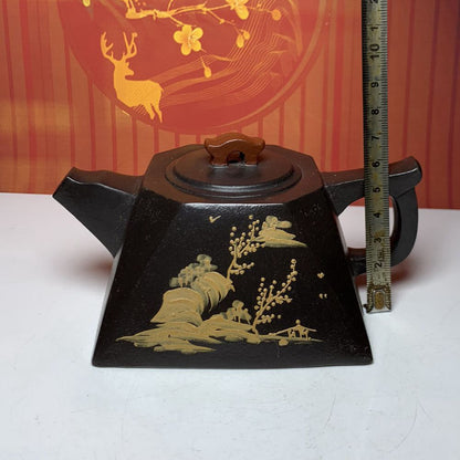 Vintage Chinese Yixing Purple Clay Teapot Zisha Painted Fine Landscape Teaware