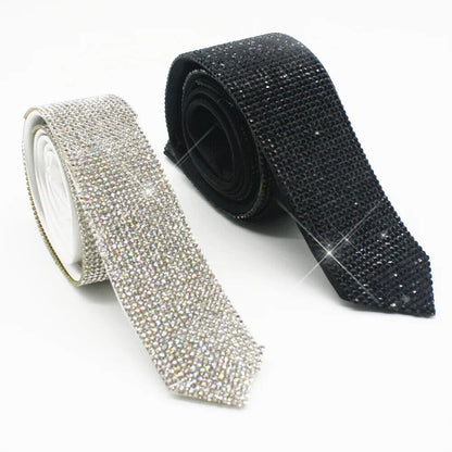 Men Necktie Black Laser Crystal Rhinestone Tie Wedding Party Prom Wear 120x4.5cm