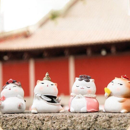 Set of 4 Cute Resin Cat The Palace Museum Baby Cat Small Cat for Home Ornaments
