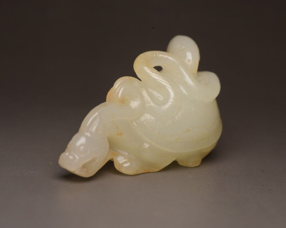 Top Chinese Natural Hetian Jade Carved Exquisite Dragon Turtle Statue Collection