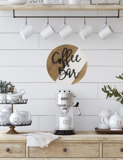 Wooden Coffee Bar Decor Round Rustic Farmhouse Wall Sign Decoration Gift (Brown)
