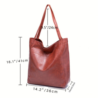 Soft Leather Tote Shoulder Bag, Waxed Leather Large Capacity Vintage Handbag Bag