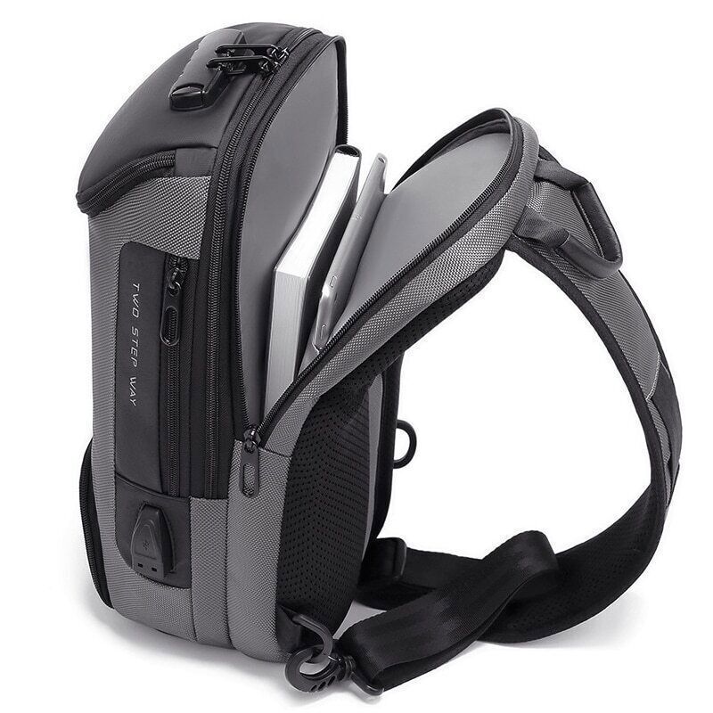 Men Anti-theft Lock Shoulder Bags USB Charging Crossbody Travel Chest Bag Pack