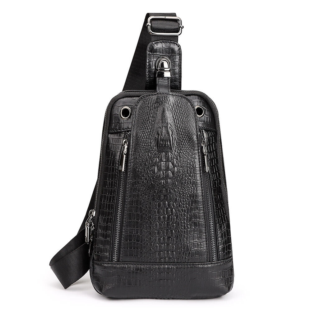 Top Cow Leather Sling Backpack,Crocodile Pattern Chest Crossbody Bag Daypack
