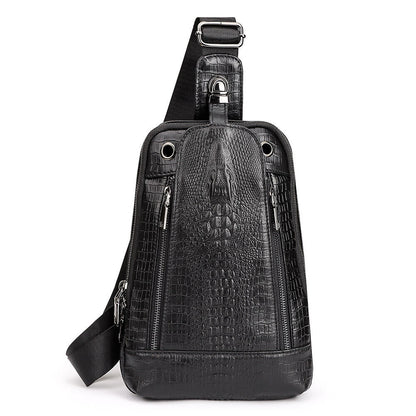 Top Cow Leather Sling Backpack,Crocodile Pattern Chest Crossbody Bag Daypack