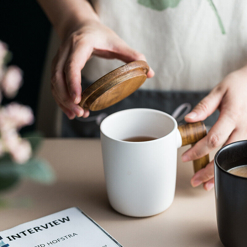Embersceramic Nordic Ceramic Coffee Mug with Wood Handle and Premium Gift Box